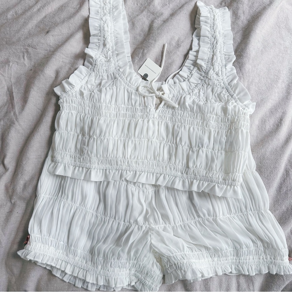 LyreBird Ruched ruffled Bloomer Shorts and Sheet Bralette set Anthropologie med - Picture 11 of 16